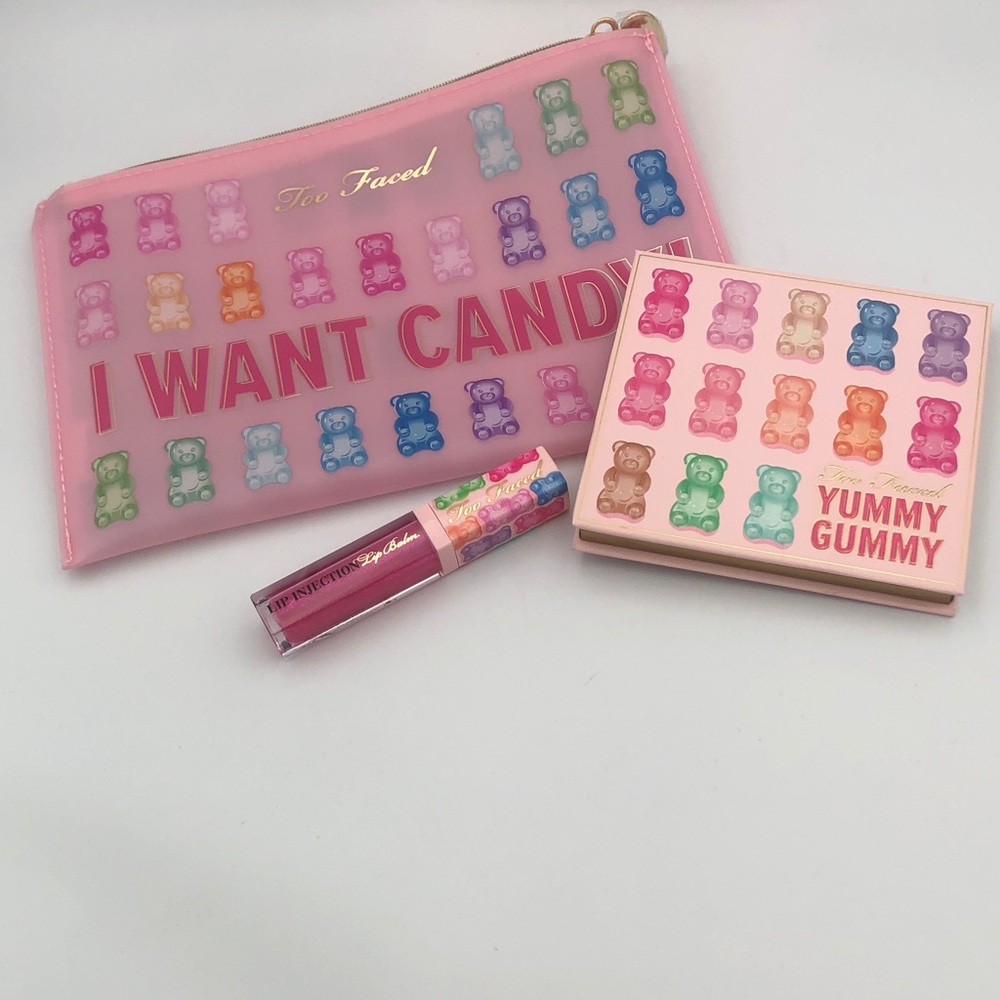 NIP Too Faced Yummy Gummy I Want Candy Makeup Set Eyeshadow, Lip Injection,Bag